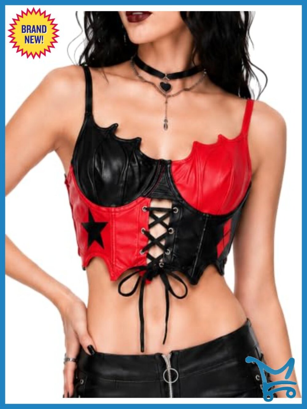 PU Leather Gothic Corset Top Adjustable Straps Cropped Cami